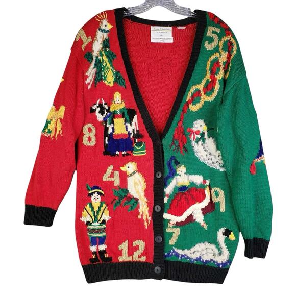 Vtg Marisa Christina Sweater Womens Medium 12 Days of Christmas Cardigan 90s - Picture 2 of 16